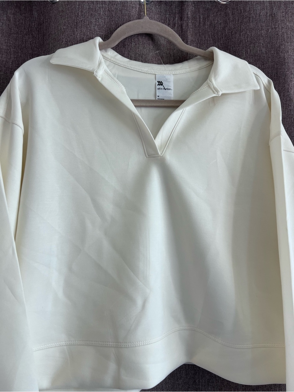 Women's Cream V-Neck Collared Pullover Top - Picture 2 of 5